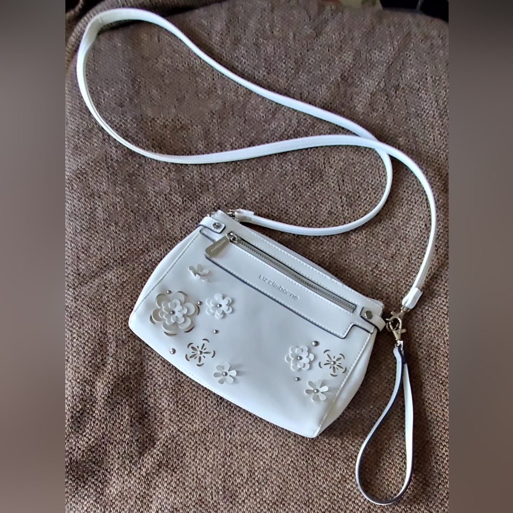 Liz Claiborne White Floral Appliqué Crossbody Purse